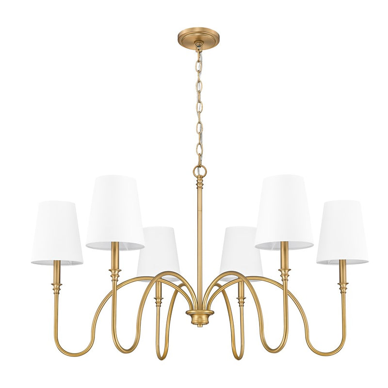 Z-Lite Jisele 6 Light Chandelier, Rubbed Brass/White