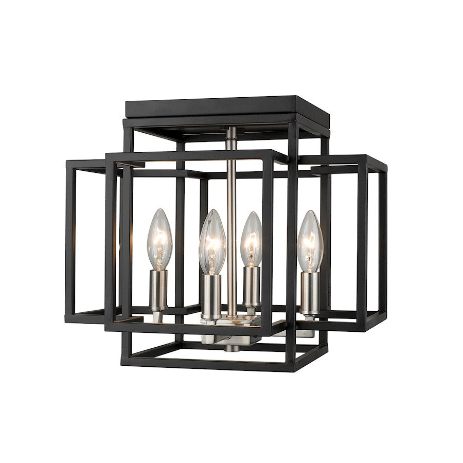 Z-Lite Titania 4 Light Flush Mount, Black, Brushed Nickel - 454F-BK-BN