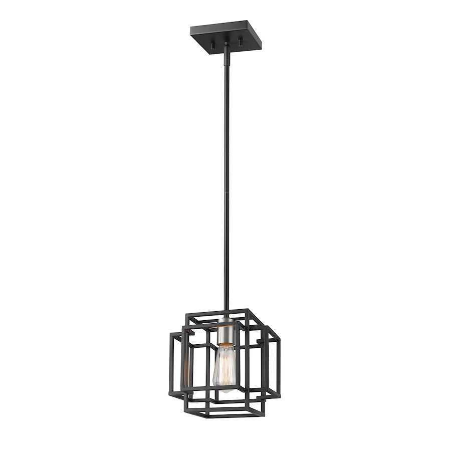 Z-Lite Titania 1 Light Mini Pendant, Black, Brushed Nickel - 454MP-BK-BN