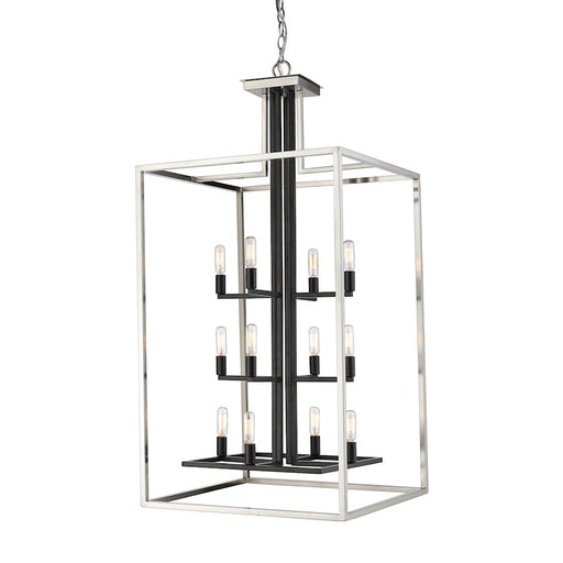 Z-Lite Quadra 12 Light Chandelier, Brushed Nickel, Black - 456-12BN-BK