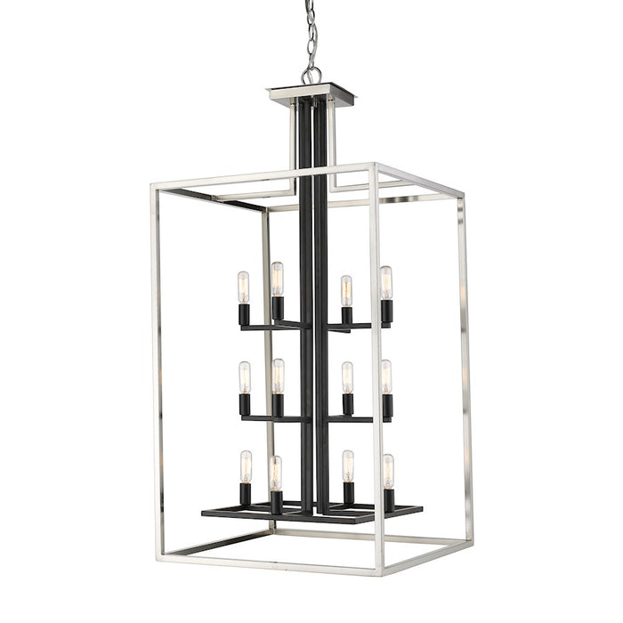 Z-Lite Quadra 12 Light Chandelier, Brushed Nickel, Black - 456-12BN-BK