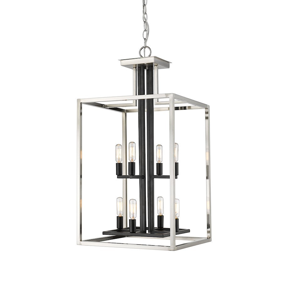 Z-Lite Quadra 8 Light Chandelier, Brushed Nickel, Black - 456-8BN-BK