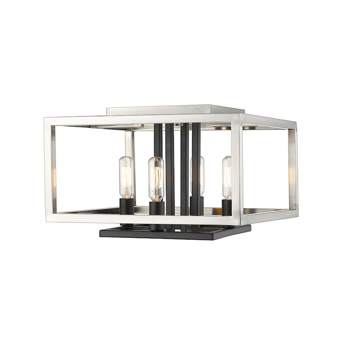 Z-Lite Quadra 4 Light Flush Mount, Brushed Nickel, Black - 456F-BN-BK