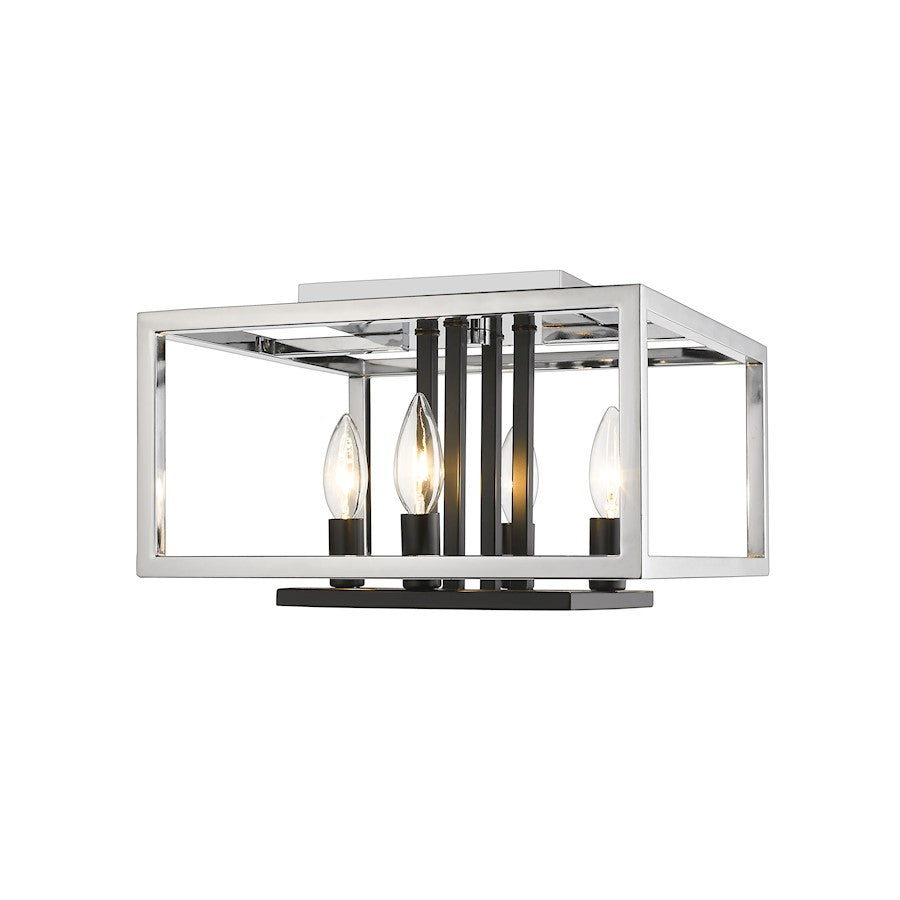 Z-Lite Quadra 4 Light Flush Mount, Chrome/Black - 456F-CH-BK