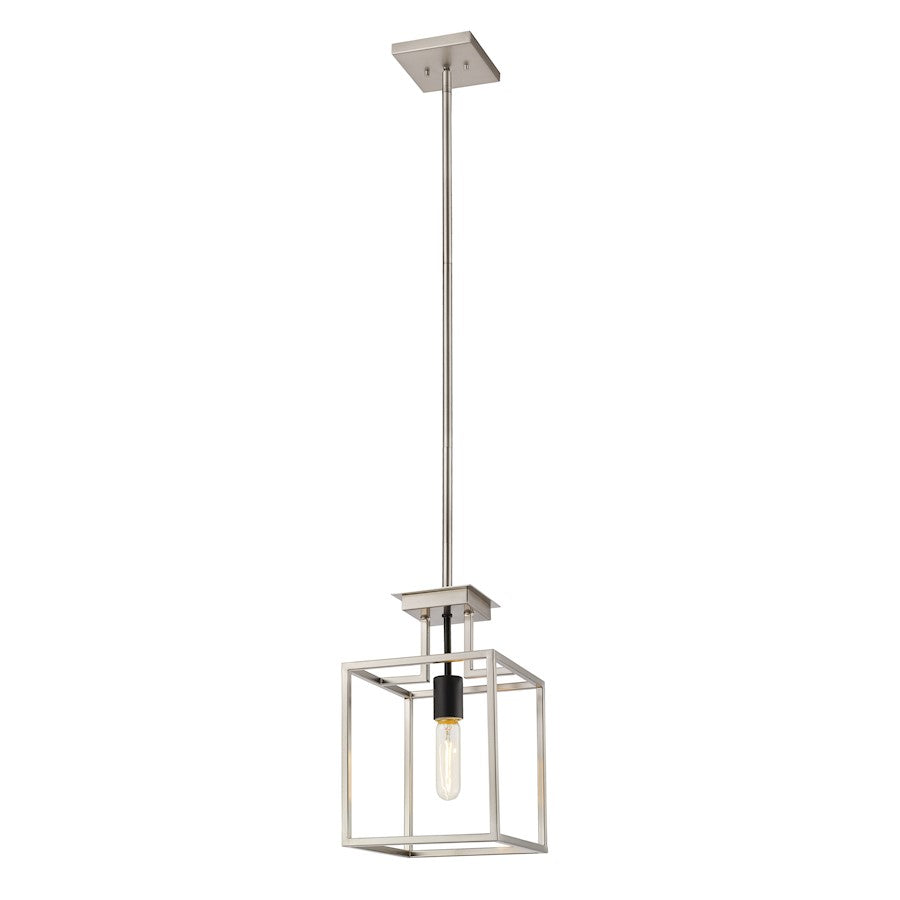 Z-Lite Quadra 1 Light Mini Pendant, Brushed Nickel/Black - 456MP-BN-BK