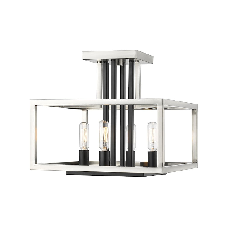 Z-Lite Quadra 4 Light Semi Flush Mount, Brushed Nickel, Black - 456SF-BN-BK