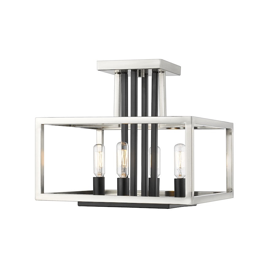 Z-Lite Quadra 4 Light Semi Flush Mount, Brushed Nickel, Black - 456SF-BN-BK