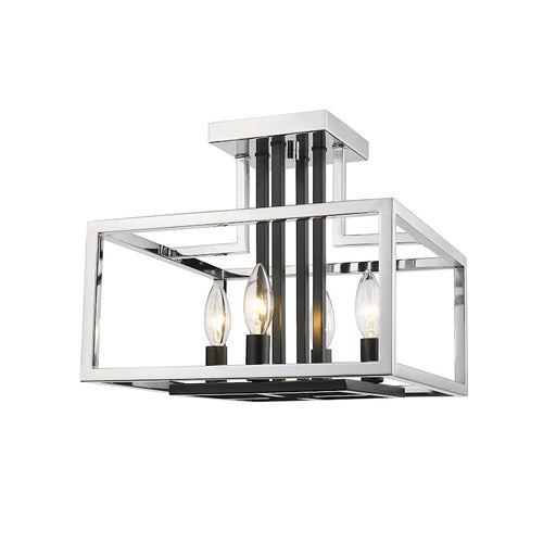 Z-Lite Quadra 4 Light Semi Flush Mount, Chrome/Black - 456SF-CH-BK