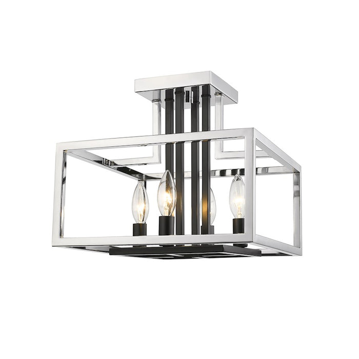Z-Lite Quadra 4 Light Semi Flush Mount, Chrome/Black - 456SF-CH-BK