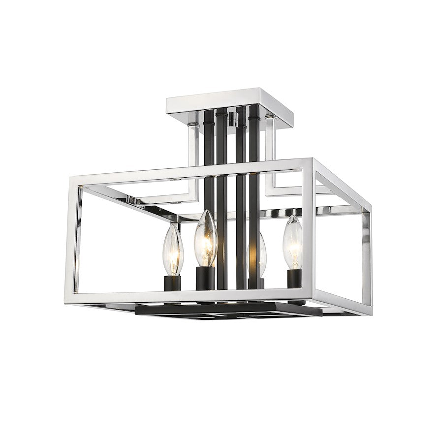 Z-Lite Quadra 4 Light Semi Flush Mount, Chrome/Black - 456SF-CH-BK