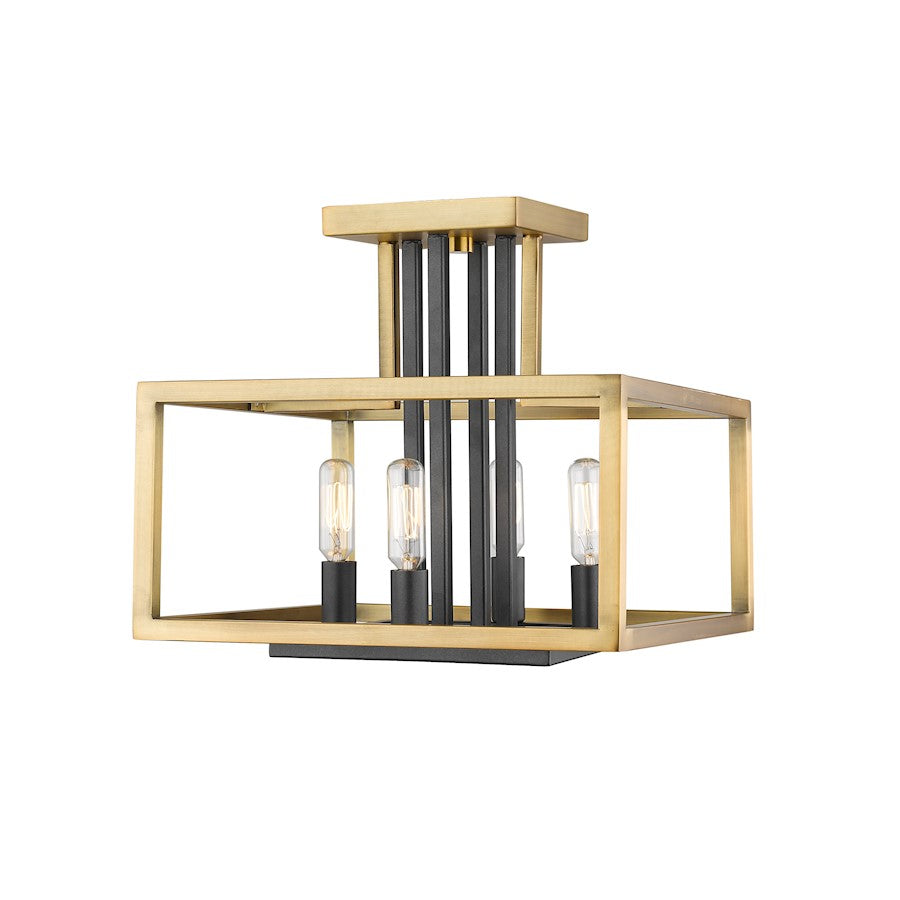 Z-Lite Quadra 4 Light Semi Flush Mount, Olde Brass, Bronze - 456SF-OBR-BRZ