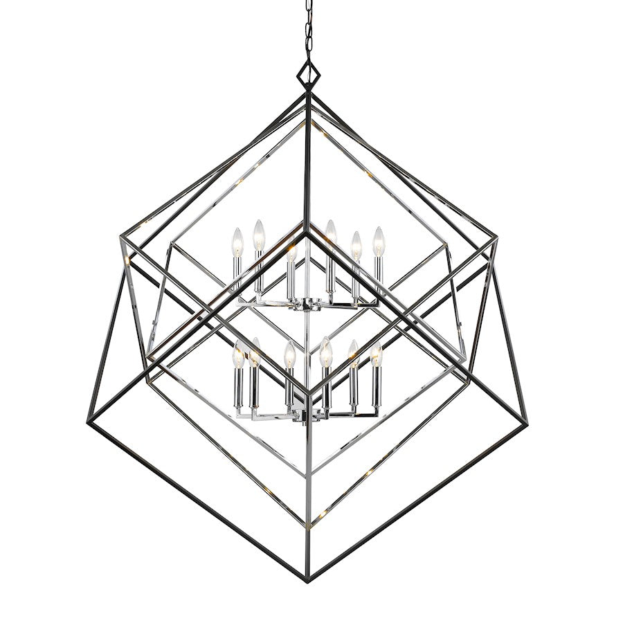 Z-Lite Euclid 12 Light Chandelier, Chrome, Matte Black - 457-12CH-MB
