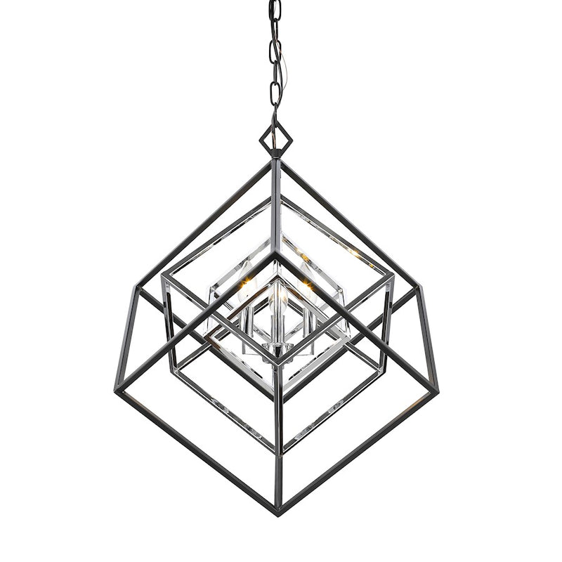 Z-Lite Euclid 3 Light Chandelier, Chrome, Matte Black - 457-3CH-MB