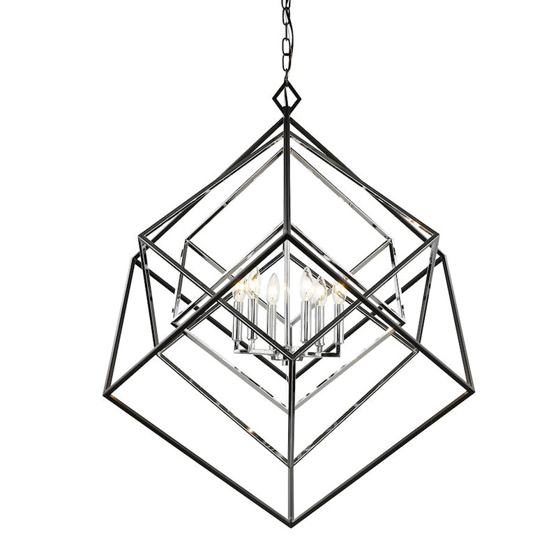 Z-Lite Euclid 6 Light Chandelier, Chrome, Matte Black - 457-6CH-MB