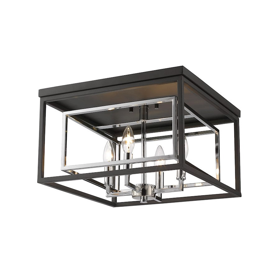 Z-Lite Euclid 4 Light Flush Mount, Chrome/Matte Black - 457F-CH-MB