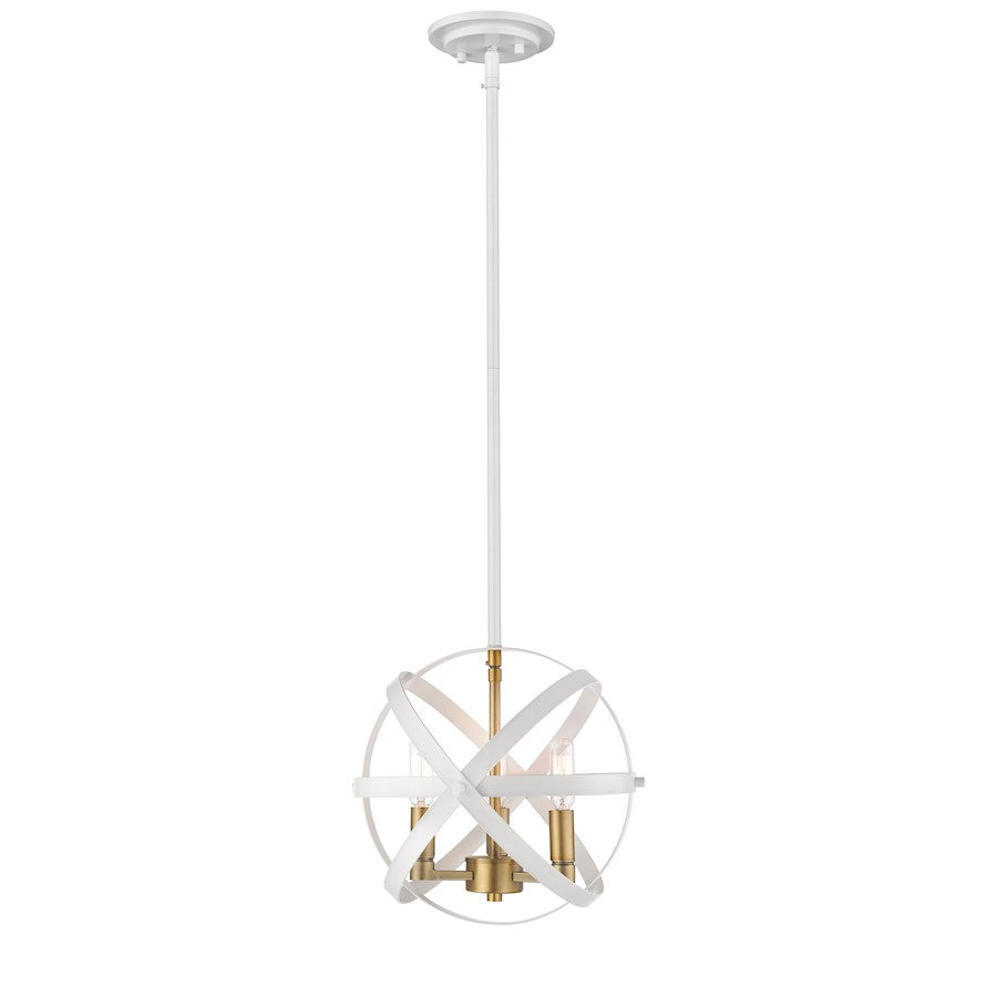 Z-Lite Cavallo 3 Light Pendant, Hammered White/Olde Brass - 463-12HWH-OBR