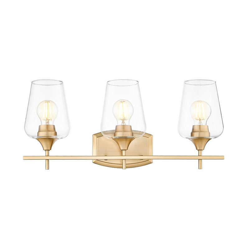 Z-Lite Joliet 3 Light Vanity, Burnished Brass/Clear