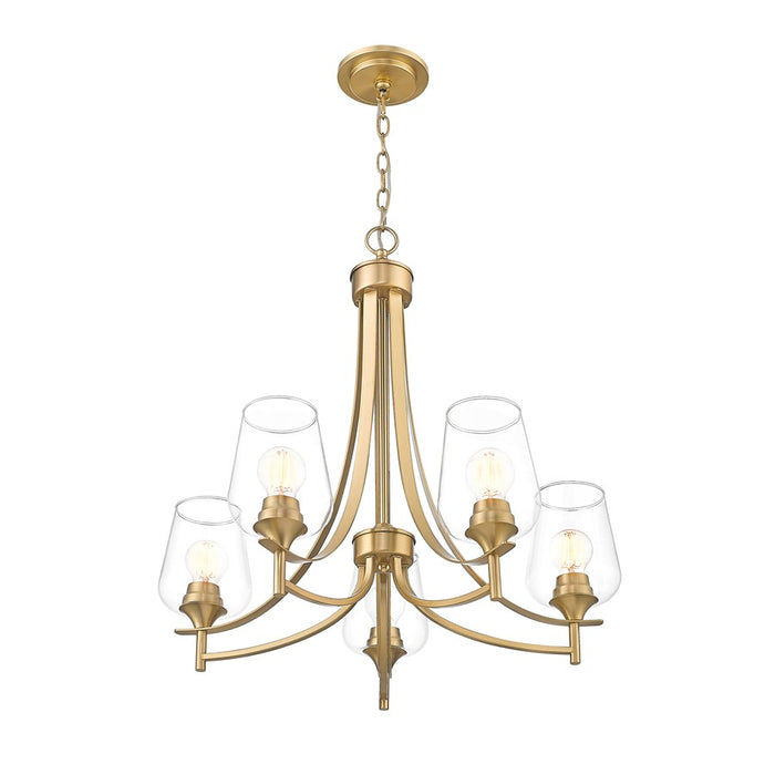 Z-Lite Joliet 5 Light Chandelier, Burnished Brass/Clear