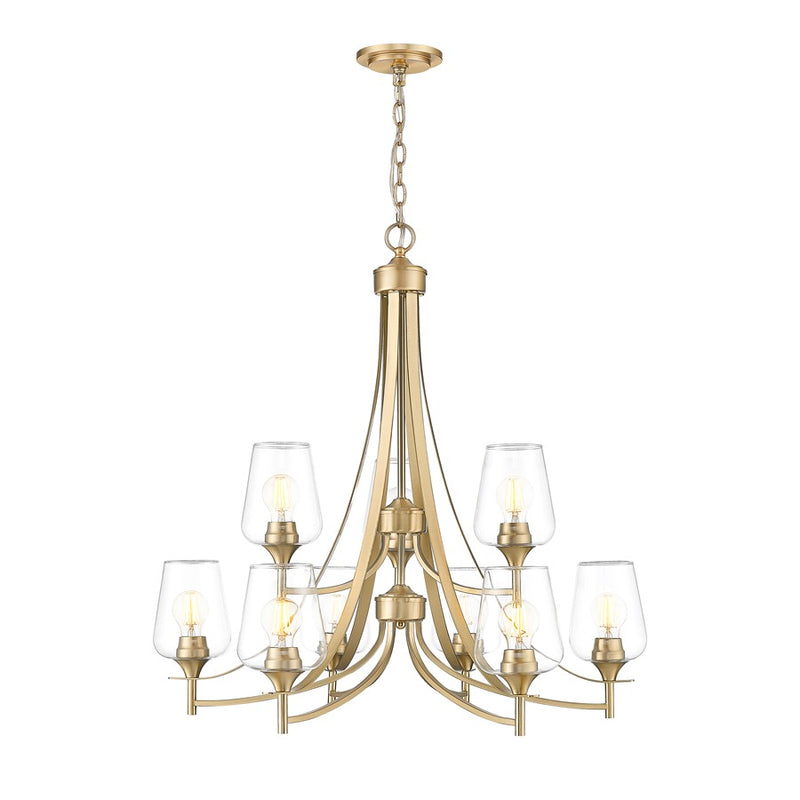 Z-Lite Joliet 9 Light Chandelier, Burnished Brass/Clear - 473-9BBR