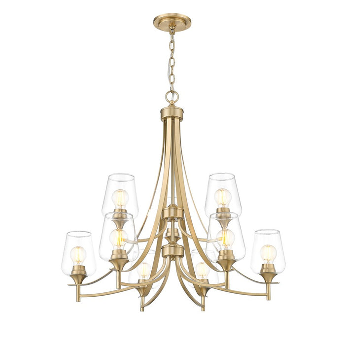 Z-Lite Joliet 9 Light Chandelier, Burnished Brass/Clear