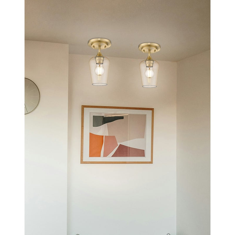 Z-Lite Joliet 1 Light Flush Mount, Burnished Brass/Clear