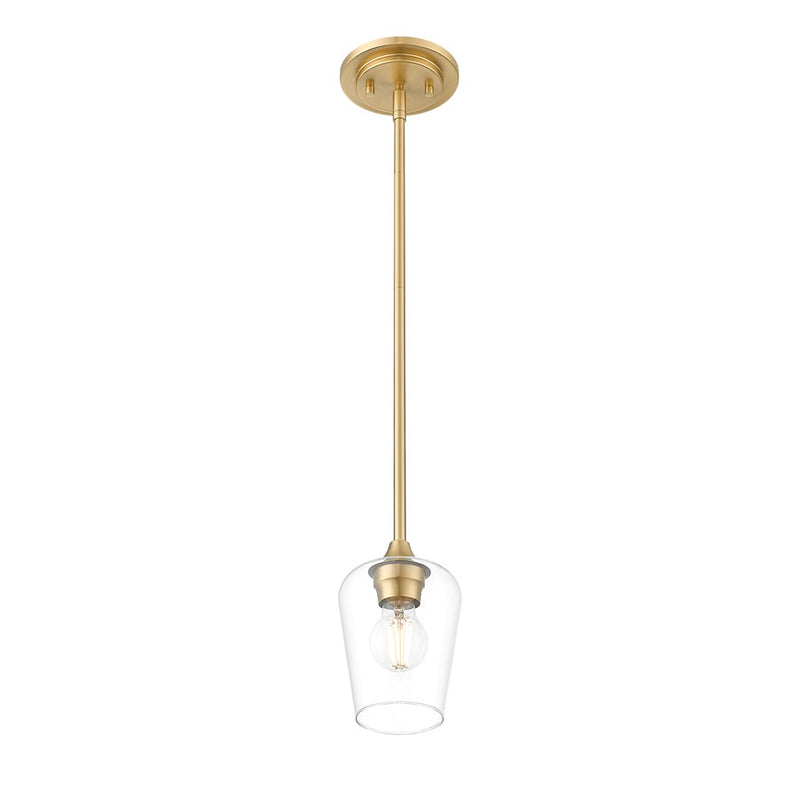 Z-Lite Joliet 1 Light 6" Pendant, Burnished Brass/Clear