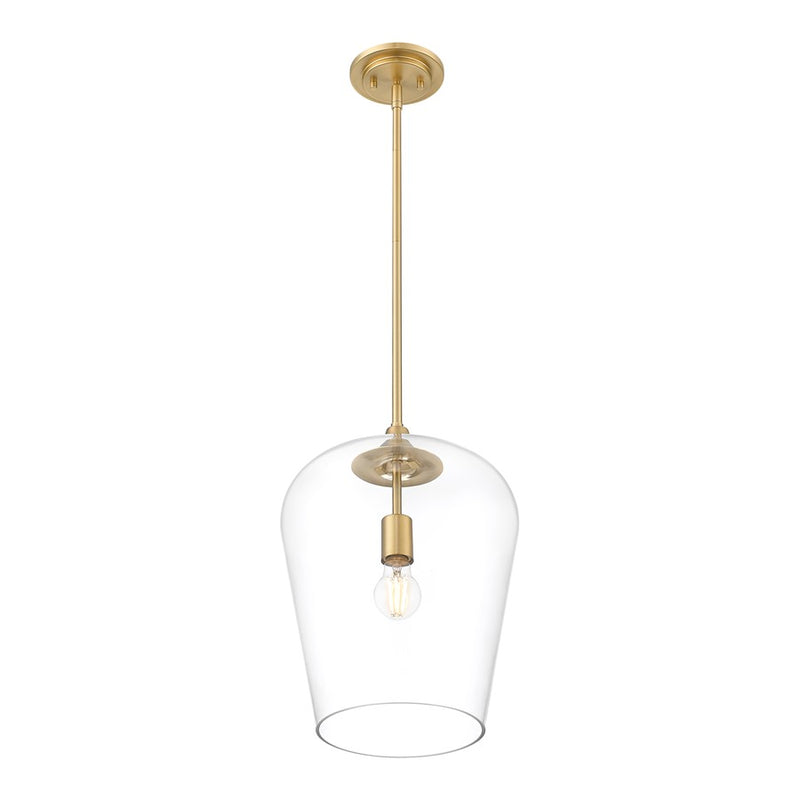 Z-Lite Joliet 1 Light 12" Pendant, Burnished Brass/Clear