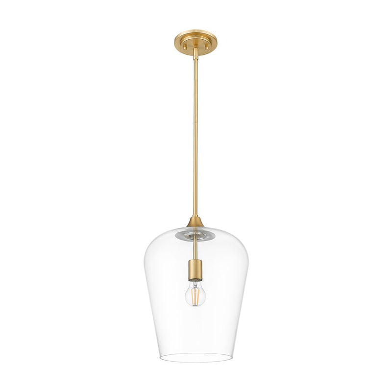 Z-Lite Joliet 1 Light 12" Pendant, Burnished Brass/Clear