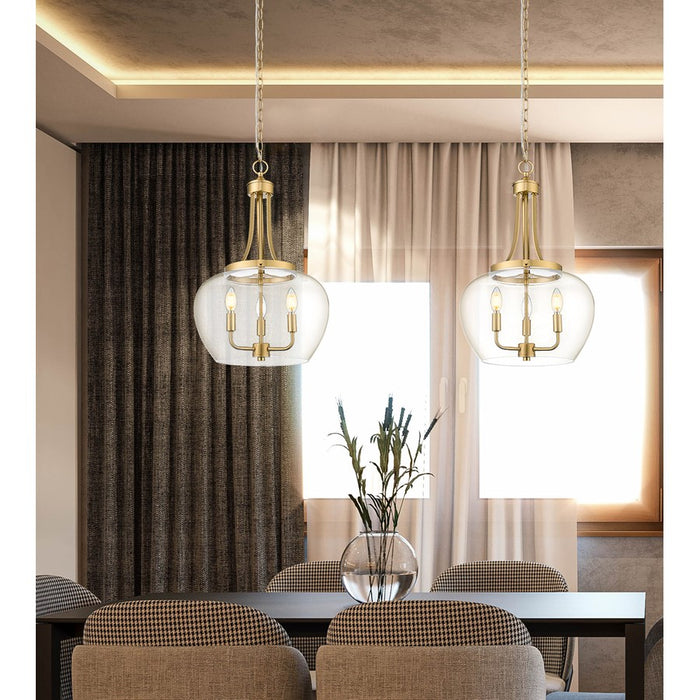 Z-Lite Joliet 3 Light Pendant, Burnished Brass/Clear
