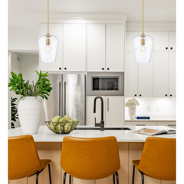 Z-Lite Joliet 1 Light 9" Pendant, Burnished Brass/Clear