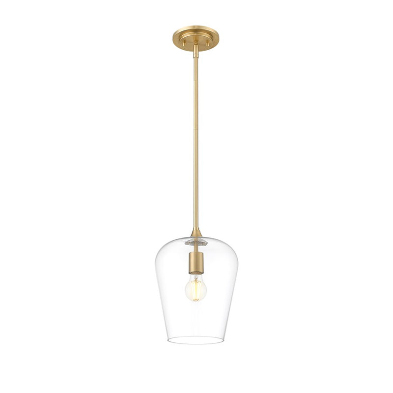 Z-Lite Joliet 1 Light 9" Pendant, Burnished Brass/Clear