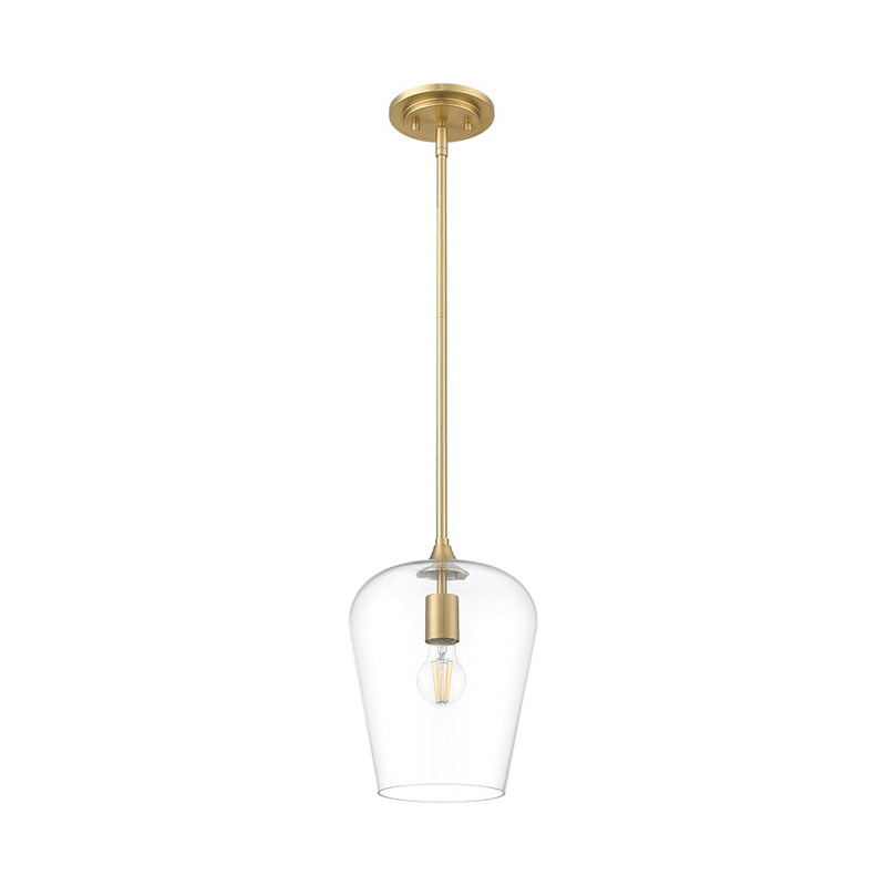 Z-Lite Joliet 1 Light 9" Pendant, Burnished Brass/Clear
