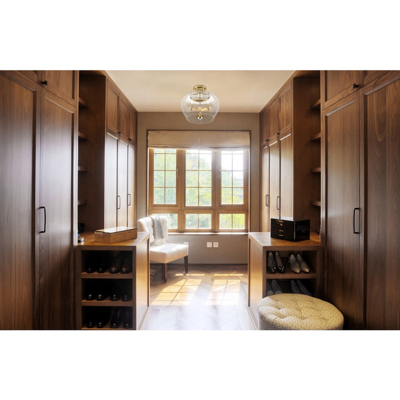 Z-Lite Joliet 3 Light Semi Flush Mount, Burnished Brass/Clear