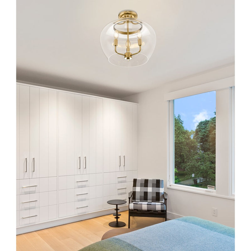 Z-Lite Joliet 3 Light Semi Flush Mount, Burnished Brass/Clear