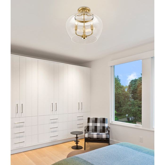 Z-Lite Joliet 3 Light Semi Flush Mount, Burnished Brass/Clear