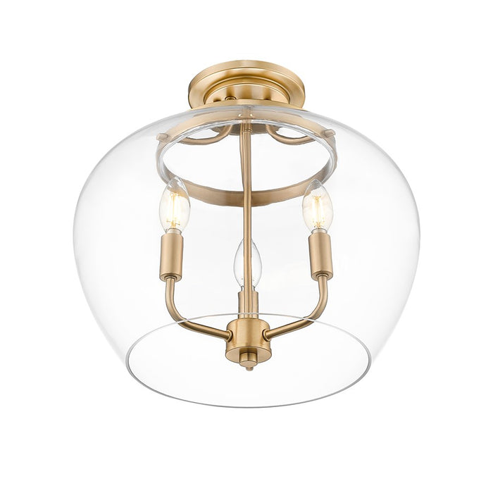 Z-Lite Joliet 3 Light Semi Flush Mount, Burnished Brass/Clear