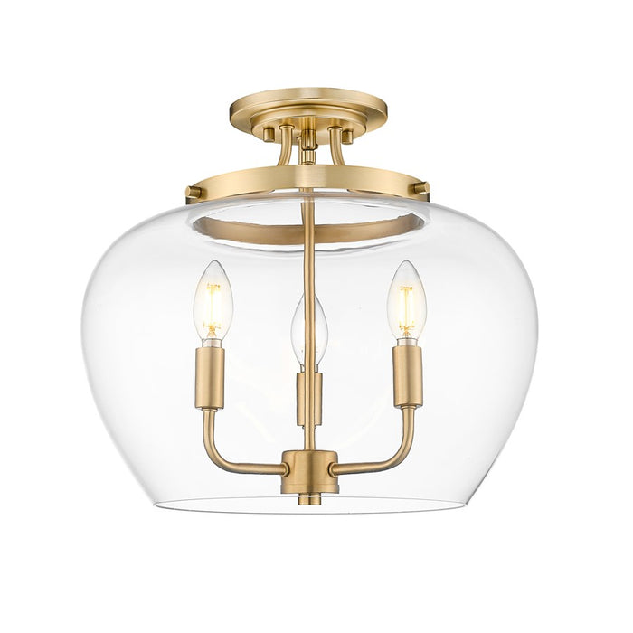 Z-Lite Joliet 3 Light Semi Flush Mount, Burnished Brass/Clear