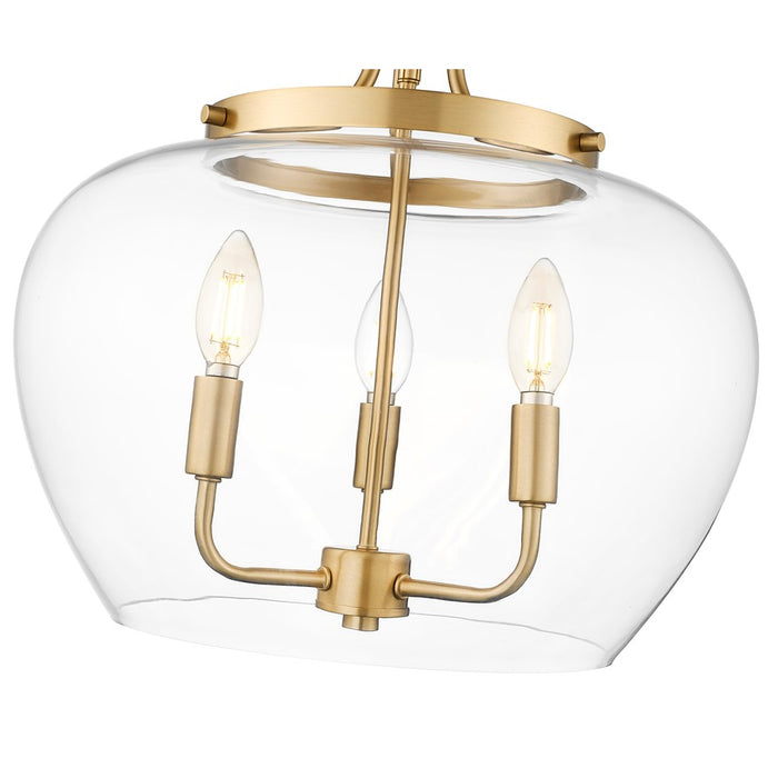 Z-Lite Joliet 3 Light Semi Flush Mount, Burnished Brass/Clear