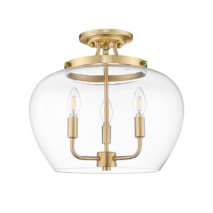 Z-Lite Joliet 3 Light Semi Flush Mount, Burnished Brass/Clear