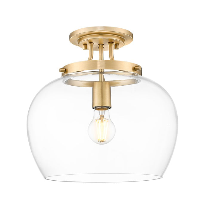 Z-Lite Joliet 1 Light Semi Flush Mount, Burnished Brass/Clear