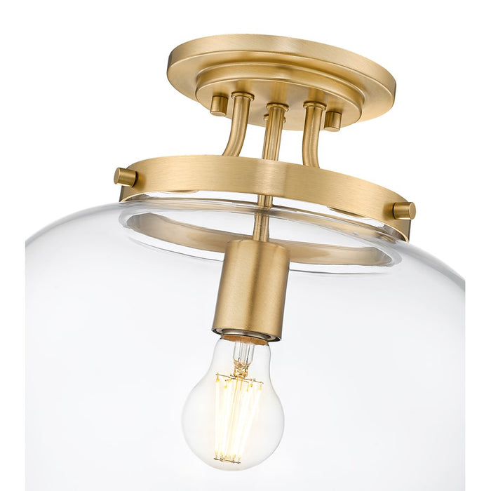 Z-Lite Joliet 1 Light Semi Flush Mount, Burnished Brass/Clear