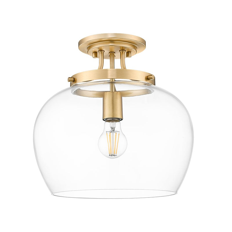 Z-Lite Joliet 1 Light Semi Flush Mount, Burnished Brass/Clear