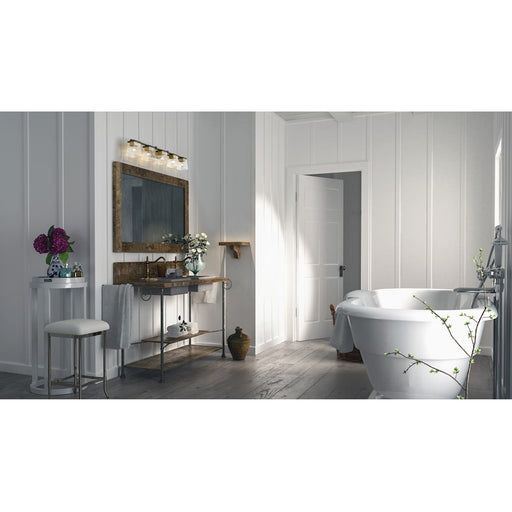Z-Lite Bleeker Street 5 Light Vanity, Matte Black/Olde Brass