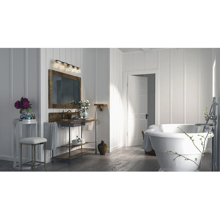 Z-Lite Bleeker Street 5 Light Vanity, Matte Black/Olde Brass