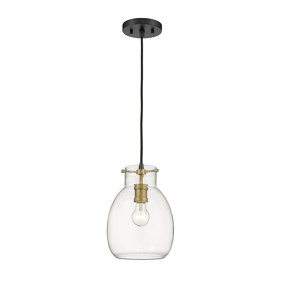 Z-Lite Bella 1 Light Mini Pendant, Matte Black/Olde Brass - 476MP-MB-OBR