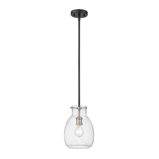 Z-Lite Bella 1 Light 11" Mini Pendant, Black/Nickel, Clear - 476MP-ROD-MB-BN