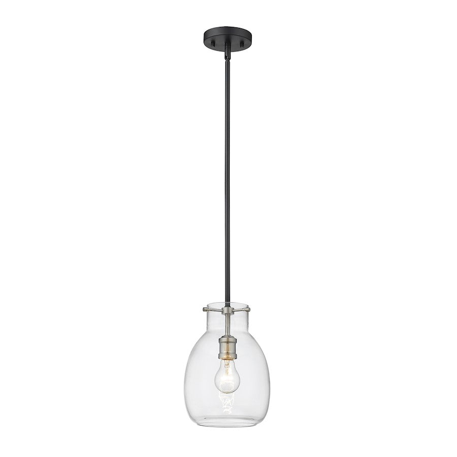 Z-Lite Bella 1 Light 11" Mini Pendant, Black/Nickel, Clear - 476MP-ROD-MB-BN