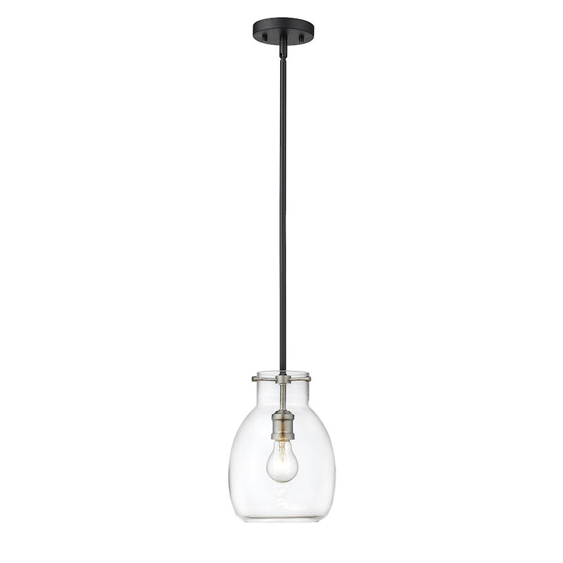 Z-Lite Bella 1 Light 11" Mini Pendant, Black/Nickel/Clear
