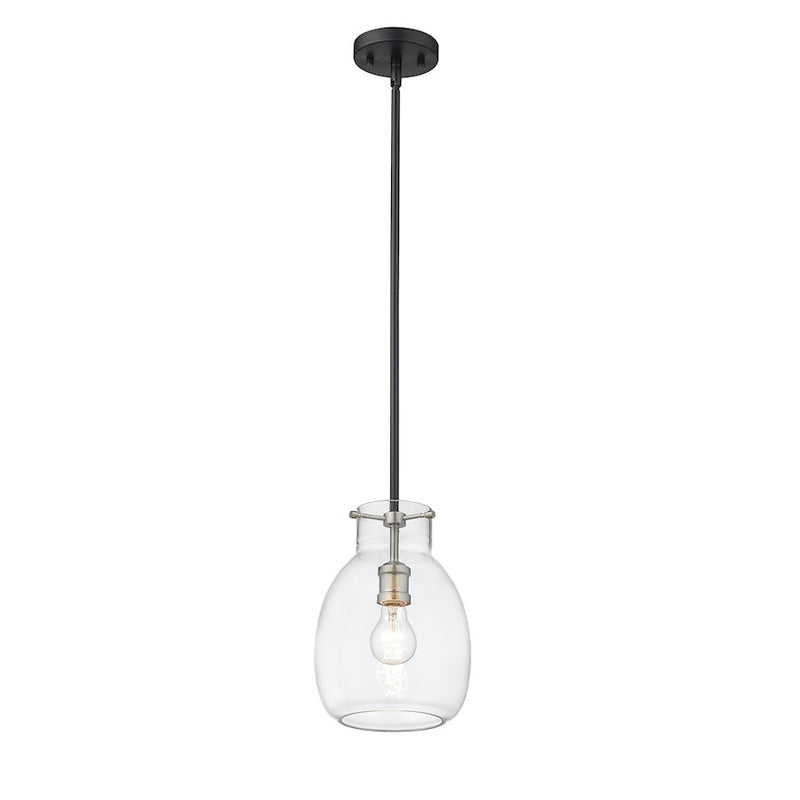 Z-Lite Bella 1 Light 11" Mini Pendant, Black/Nickel/Clear