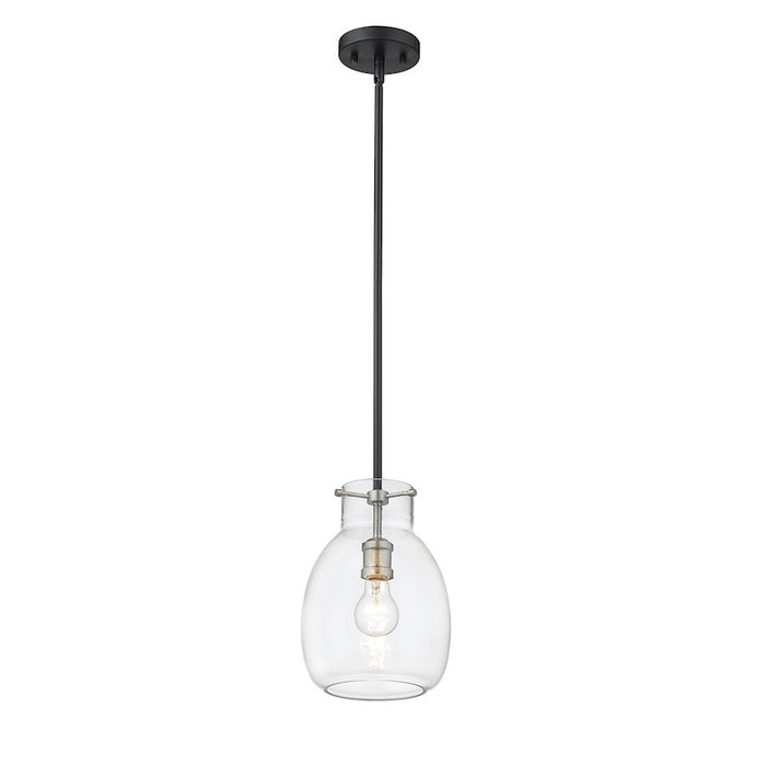 Z-Lite Bella 1 Light 11" Mini Pendant, Black/Nickel/Clear